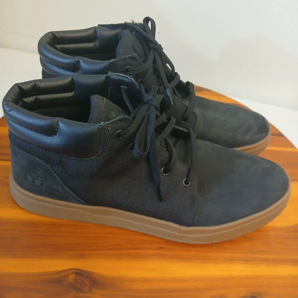 Timberland Davis Square Chukka Boots Mens 11.5 Black Leather Canvas High Top